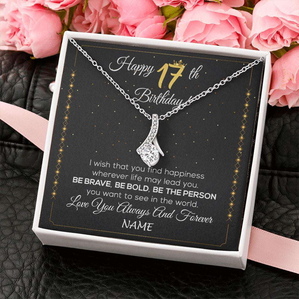 Personalized Happy 17Th Birthday Necklace For Her Women Daughter Niece Sister Goddaughter Granddaughter 17 Year Old Birthday Customized Gift Box Message Card