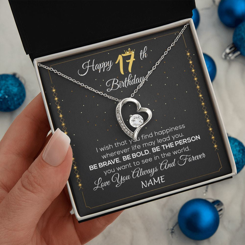 Personalized Happy 17Th Birthday Necklace For Her Women Daughter Niece Sister Goddaughter Granddaughter 17 Year Old Birthday Customized Gift Box Message Card