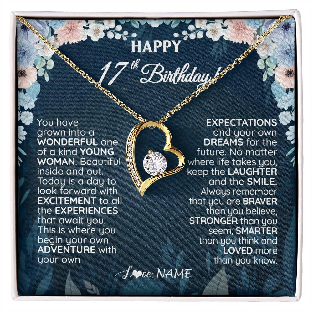 Personalized Happy 17th Birthday Gifts Necklace Sweet Fifteen 17th Year Old Women Birthday Gift Ideas For Her Daughter Niece Jewelry Gift Box Message Card