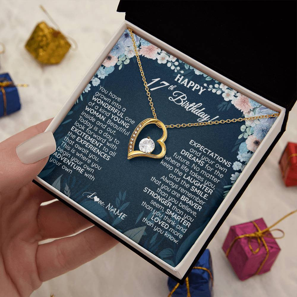 Personalized Happy 17th Birthday Gifts Necklace Sweet Fifteen 17th Year Old Women Birthday Gift Ideas For Her Daughter Niece Jewelry Gift Box Message Card