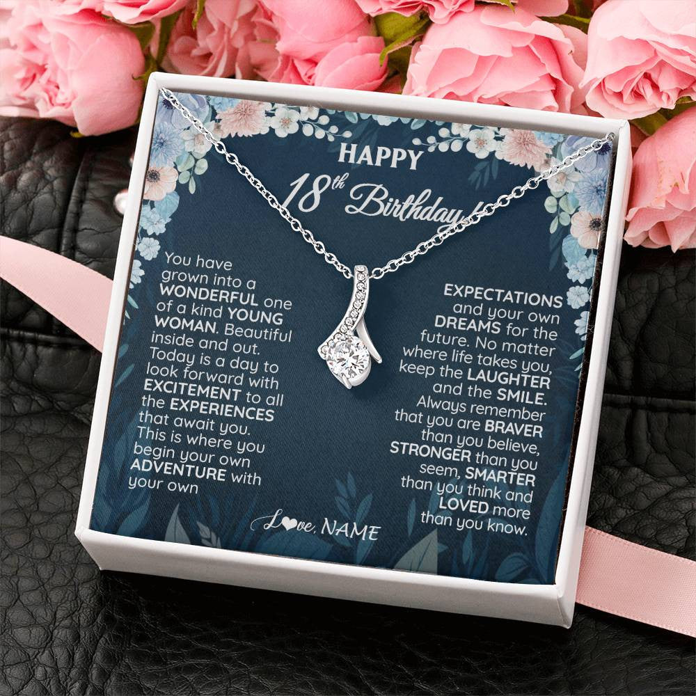 Personalized Happy 18th Birthday Gifts Necklace Sweet Fifteen 18th Year Old Women Birthday Gift Ideas For Her Daughter Niece Jewelry Gift Box Message Card
