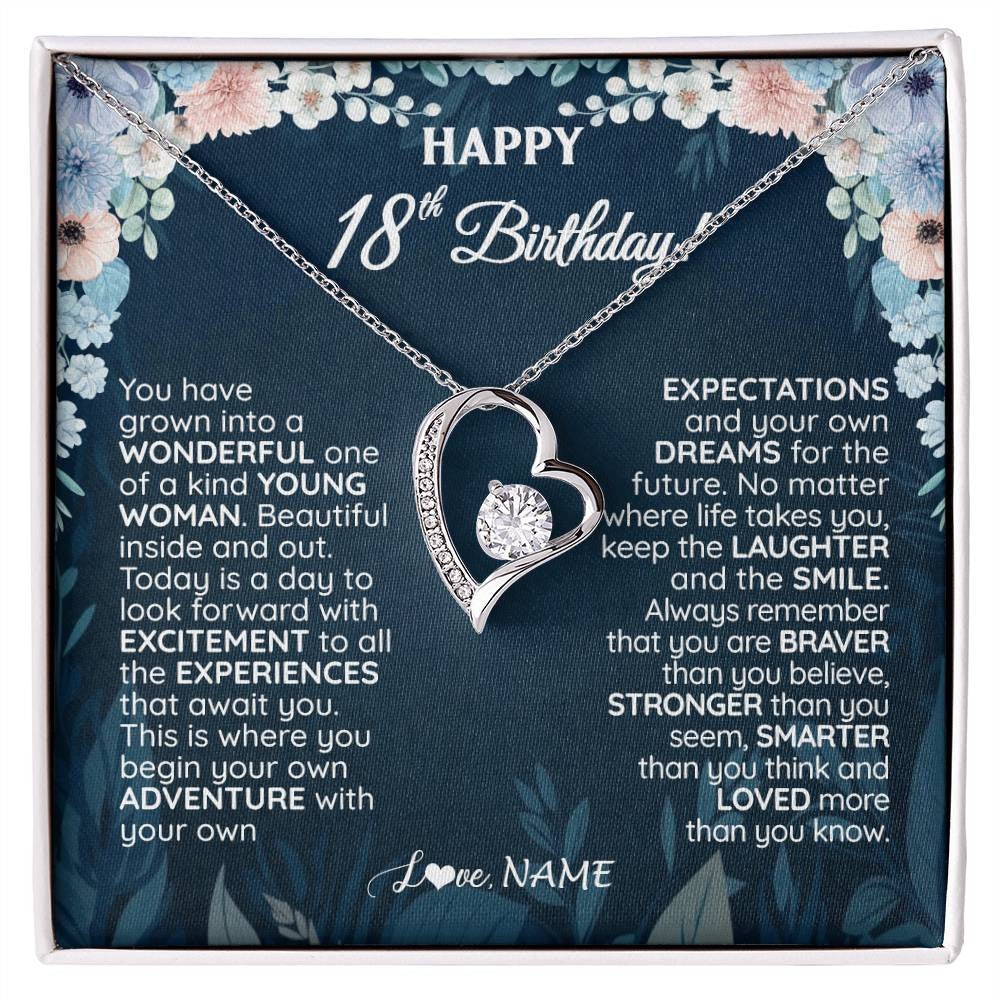 Personalized Happy 18th Birthday Gifts Necklace Sweet Fifteen 18th Year Old Women Birthday Gift Ideas For Her Daughter Niece Jewelry Gift Box Message Card