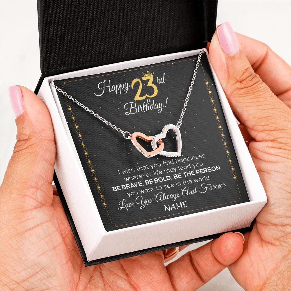 Personalized Happy 23rd Birthday Necklace For Her Women Daughter Niece Sister Goddaughter Granddaughter 23 Year Old Birthday Customized Gift Box Message Card