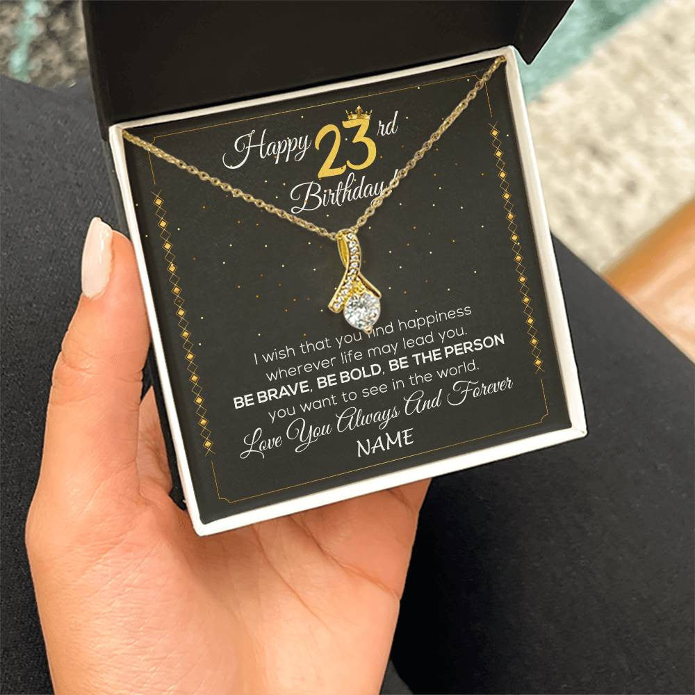 Personalized Happy 23rd Birthday Necklace For Her Women Daughter Niece Sister Goddaughter Granddaughter 23 Year Old Birthday Customized Gift Box Message Card