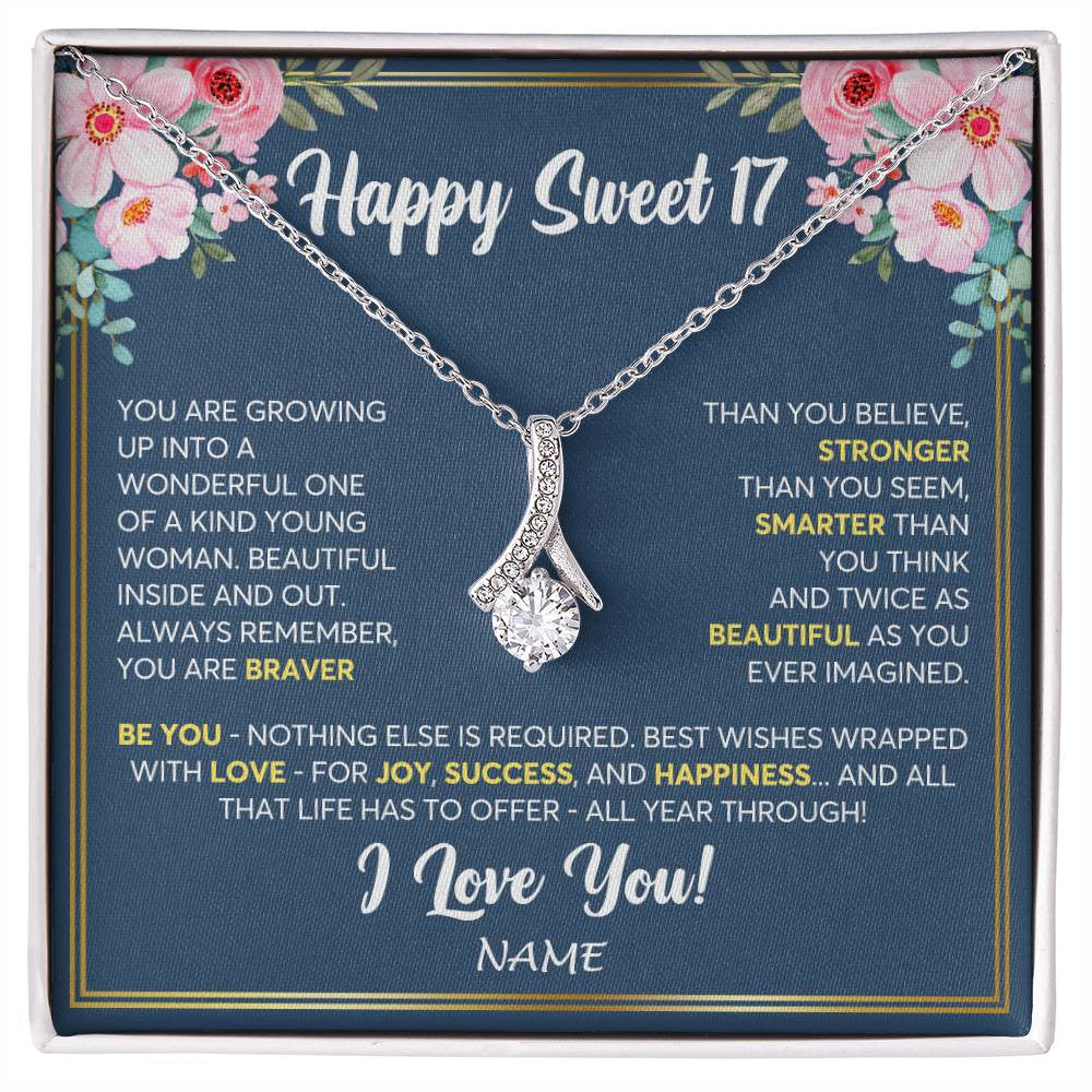 Personalized Happy Sweet 17 For Women Necklace Sweet Seventeen 17th Birthday Gifts For 17 Seventeen Old For Niece Daughter Customized Gift Box Message Card