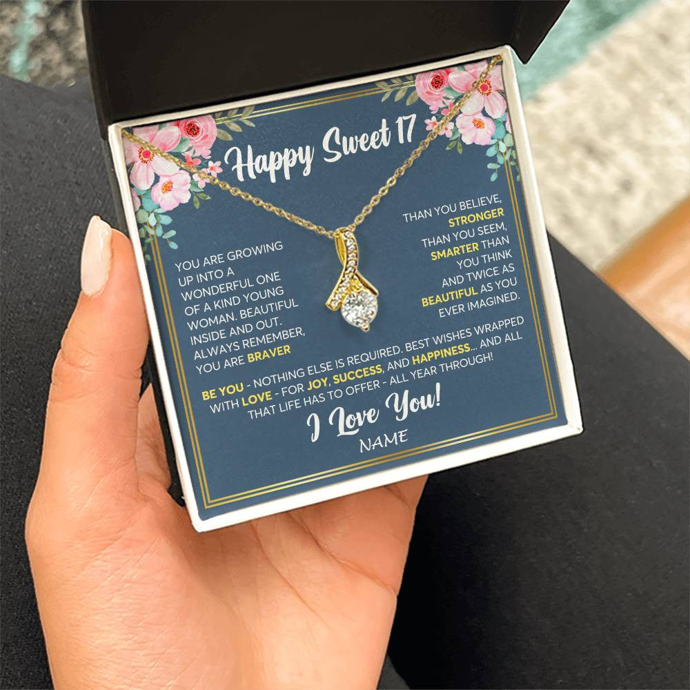 Personalized Happy Sweet 17 For Women Necklace Sweet Seventeen 17th Birthday Gifts For 17 Seventeen Old For Niece Daughter Customized Gift Box Message Card