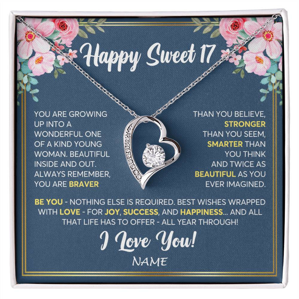 Personalized Happy Sweet 17 For Women Necklace Sweet Seventeen 17th Birthday Gifts For 17 Seventeen Old For Niece Daughter Customized Gift Box Message Card