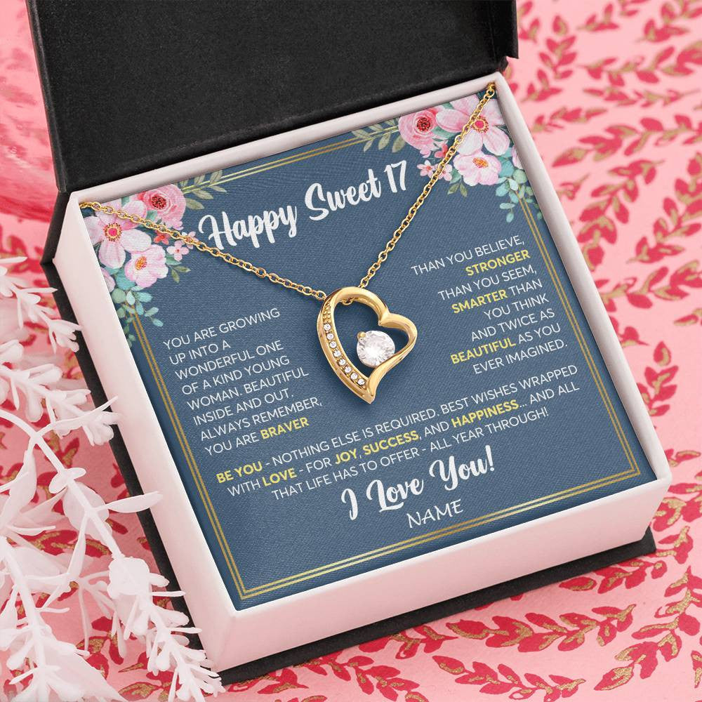 Personalized Happy Sweet 17 For Women Necklace Sweet Seventeen 17th Birthday Gifts For 17 Seventeen Old For Niece Daughter Customized Gift Box Message Card