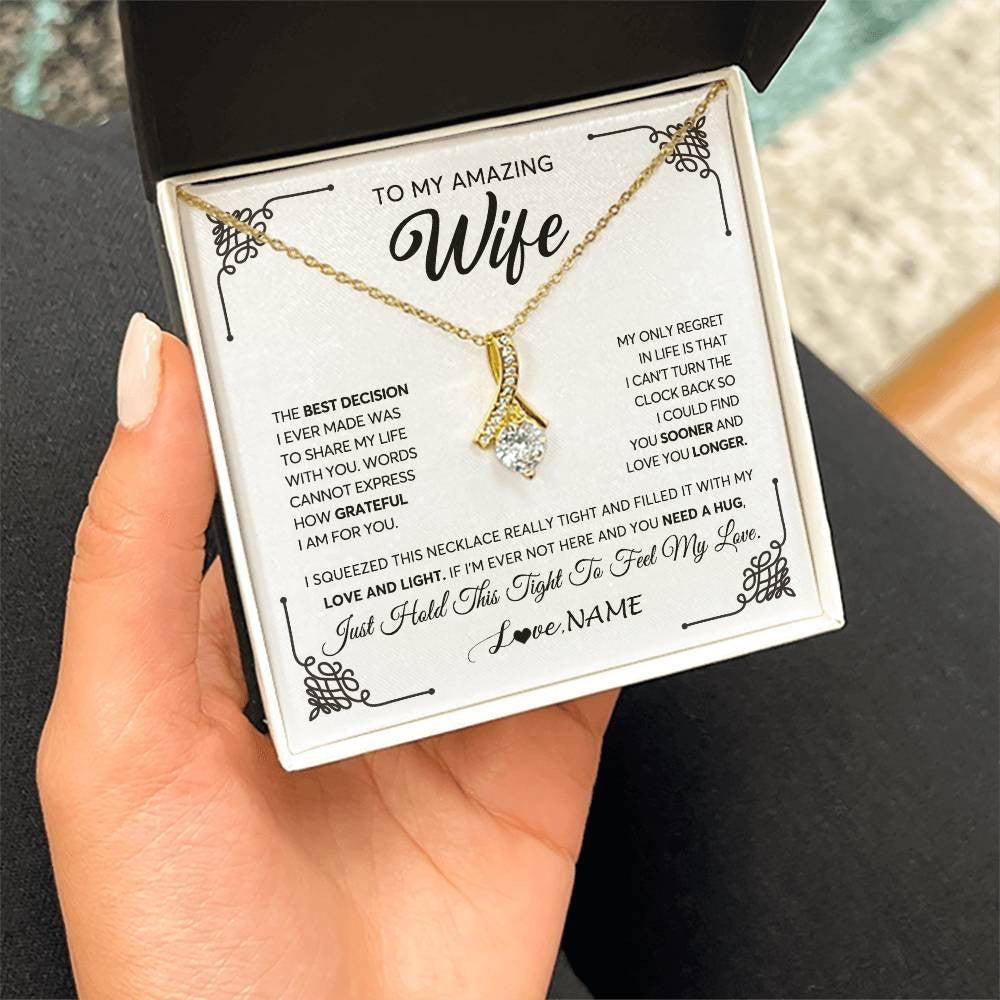 Personalized To My Amazing Wife Necklace From Husband The Best Decision I Ever Made Wife Valentines Birthday Christmas Customized Gift Box Message Card