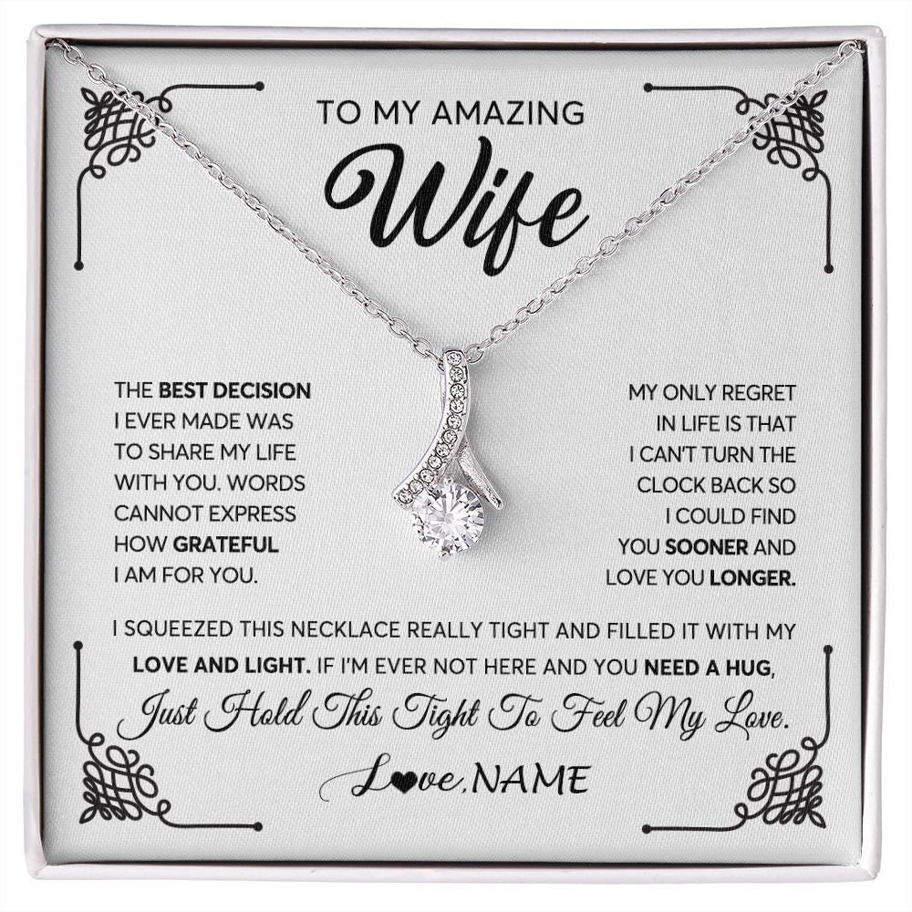 Personalized To My Amazing Wife Necklace From Husband The Best Decision I Ever Made Wife Valentines Birthday Christmas Customized Gift Box Message Card