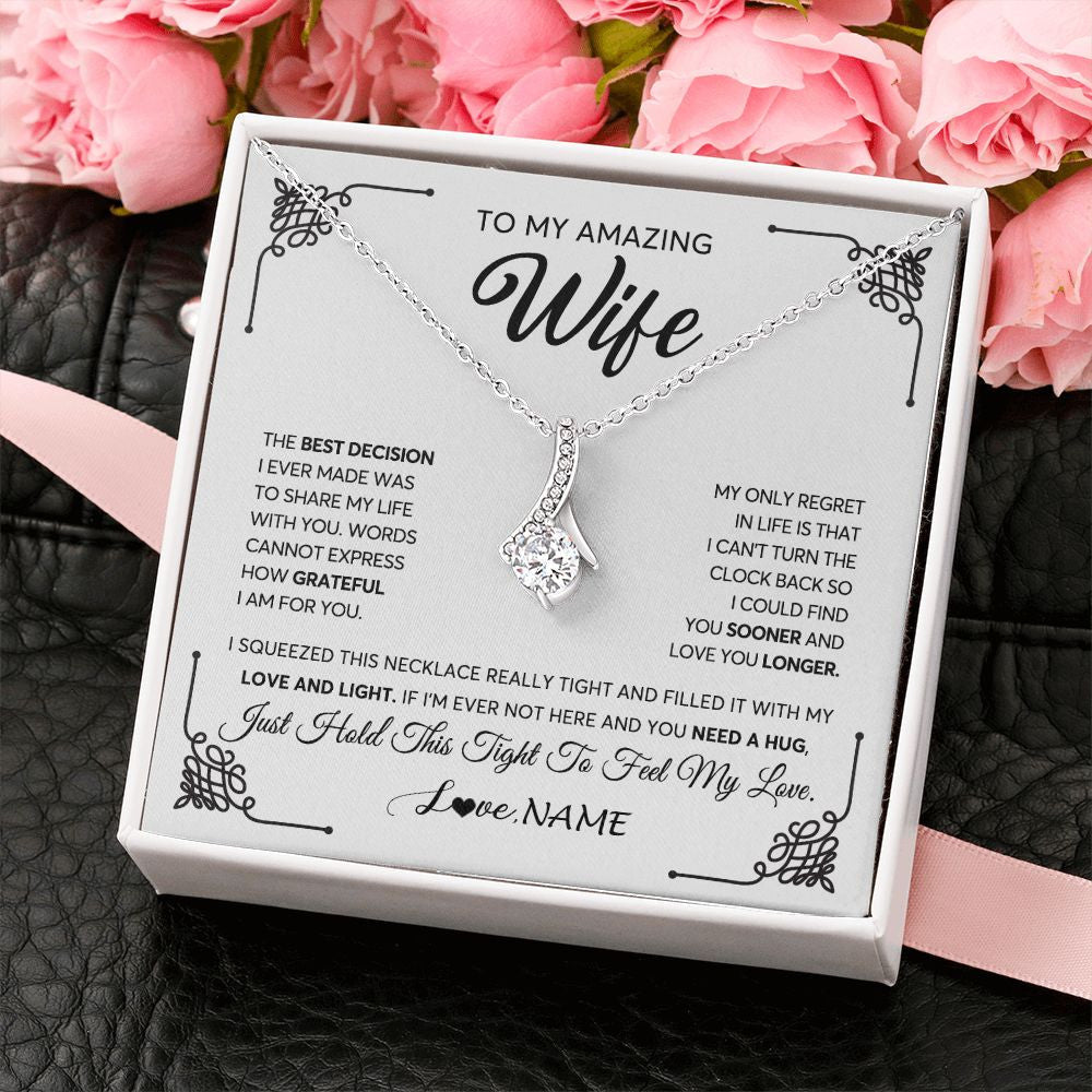 Personalized To My Amazing Wife Necklace From Husband The Best Decision I Ever Made Wife Valentines Birthday Christmas Customized Gift Box Message Card