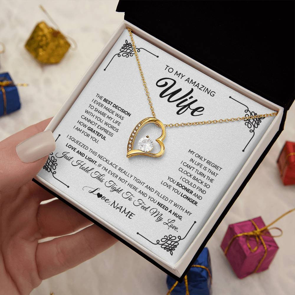 Personalized To My Amazing Wife Necklace From Husband The Best Decision I Ever Made Wife Valentines Birthday Christmas Customized Gift Box Message Card