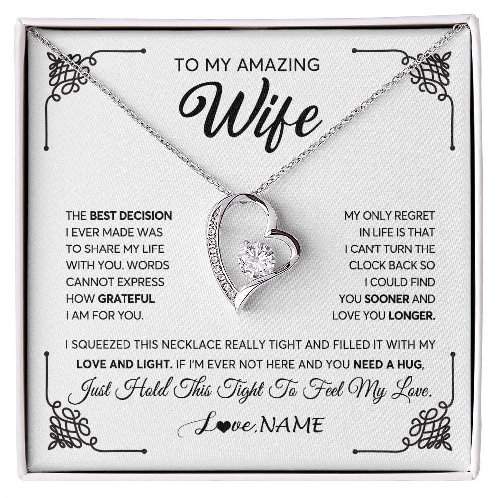 Personalized To My Amazing Wife Necklace From Husband The Best Decision I Ever Made Wife Valentines Birthday Christmas Customized Gift Box Message Card