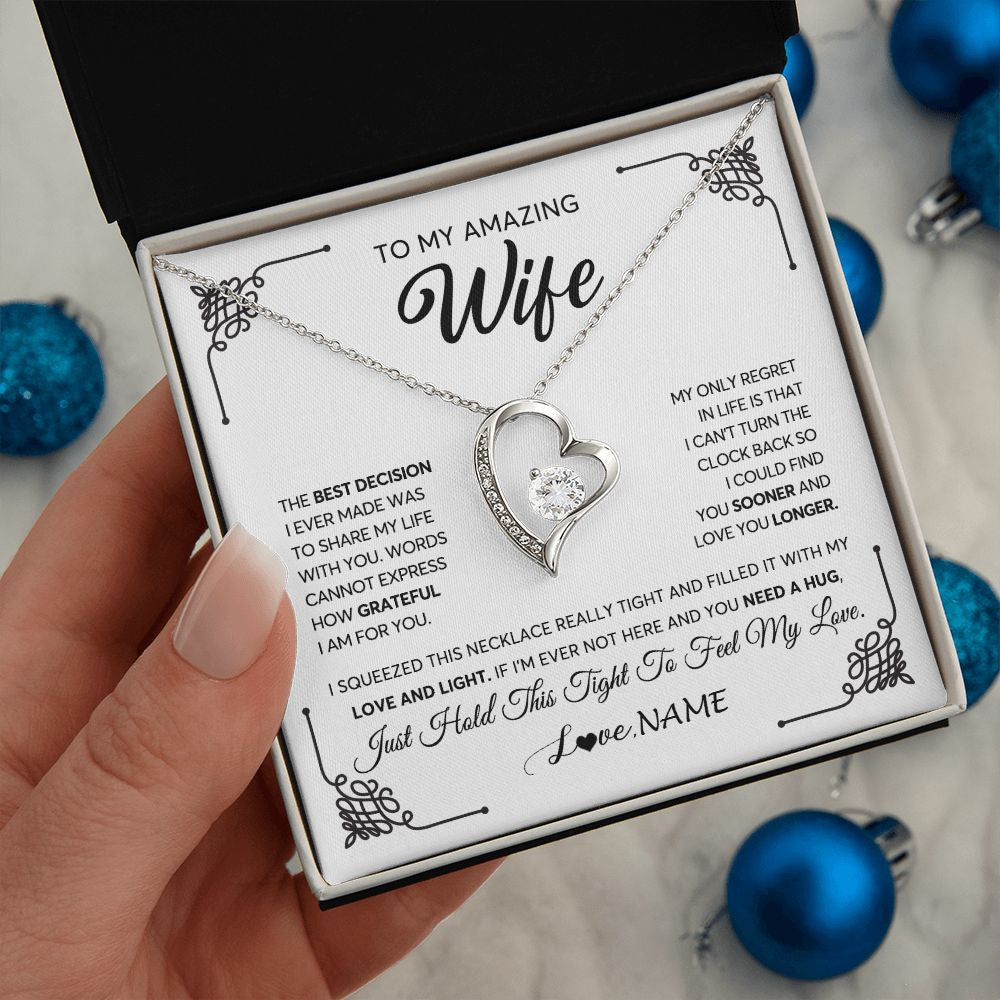 Personalized To My Amazing Wife Necklace From Husband The Best Decision I Ever Made Wife Valentines Birthday Christmas Customized Gift Box Message Card