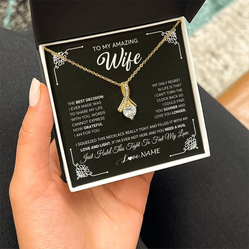 Personalized To My Amazing Wife Necklace From Husband The Best Decision I Ever Made Wife Wedding Day Birthday Christmas Customized Gift Box Message Card