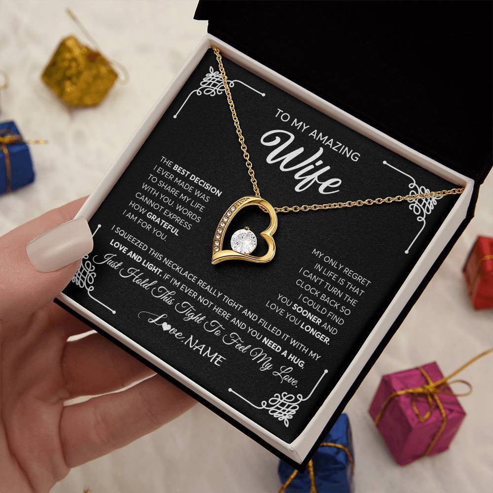 Personalized To My Amazing Wife Necklace From Husband The Best Decision I Ever Made Wife Wedding Day Birthday Christmas Customized Gift Box Message Card
