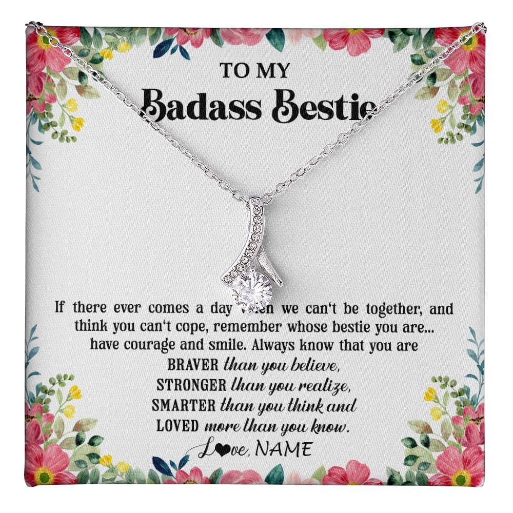 Personalized To My Badass Bestie Necklace Best Friend BFF Long Distance Friendship Unbiological Sister Birthday Gift Jewelry Christmas Customized Message Card