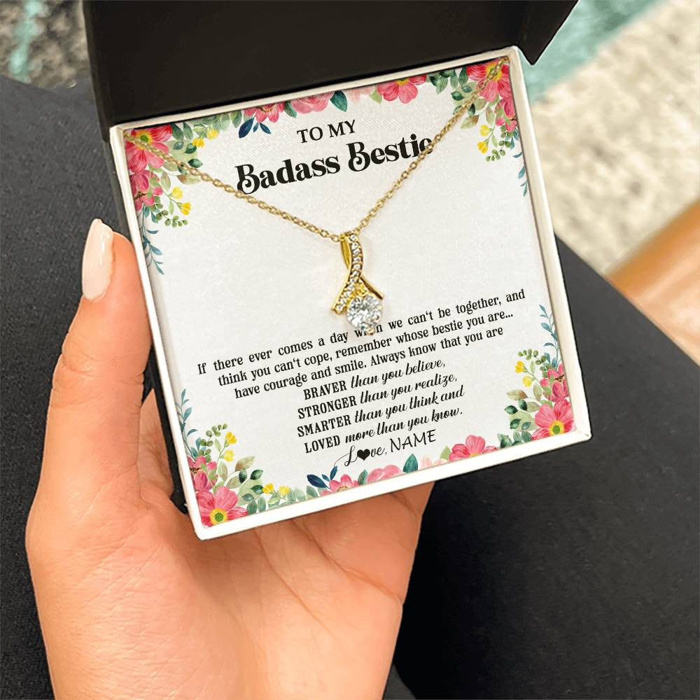 Personalized To My Badass Bestie Necklace Best Friend BFF Long Distance Friendship Unbiological Sister Birthday Gift Jewelry Christmas Customized Message Card