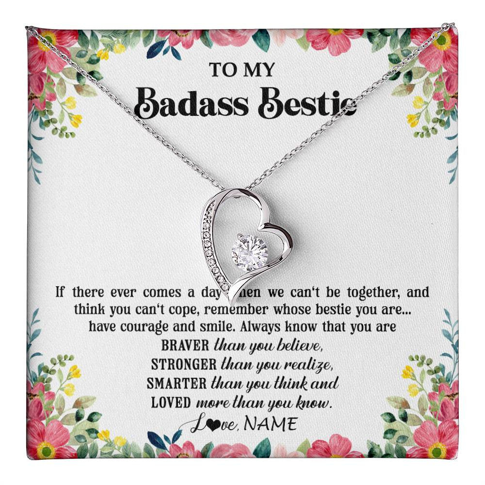 Personalized To My Badass Bestie Necklace Best Friend BFF Long Distance Friendship Unbiological Sister Birthday Gift Jewelry Christmas Customized Message Card