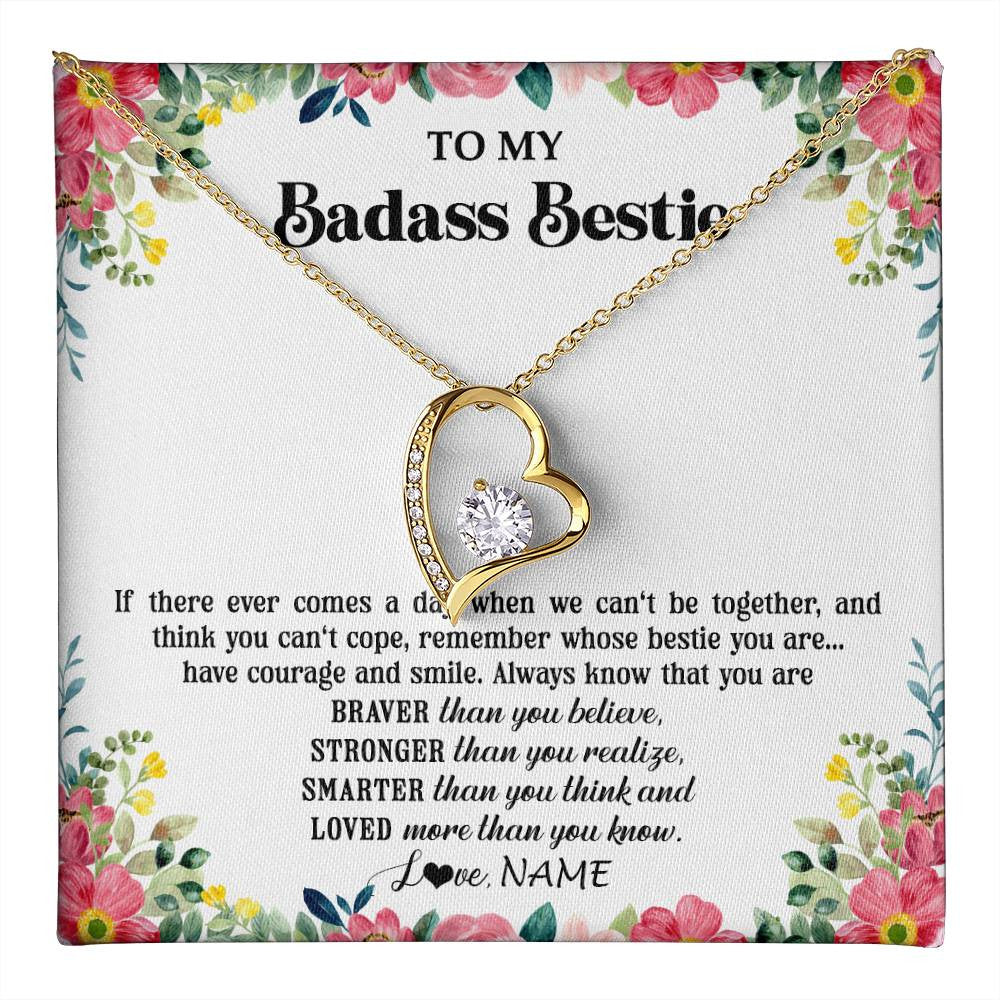 Personalized To My Badass Bestie Necklace Best Friend BFF Long Distance Friendship Unbiological Sister Birthday Gift Jewelry Christmas Customized Message Card