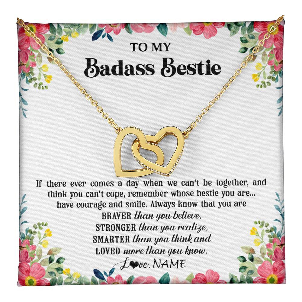 Personalized To My Badass Bestie Necklace Best Friend BFF Long Distance Friendship Unbiological Sister Birthday Gift Jewelry Christmas Customized Message Card