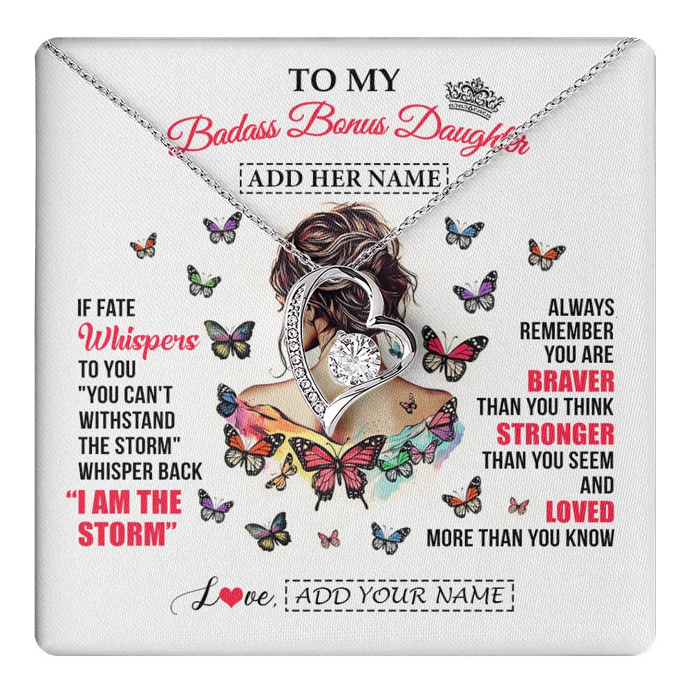 Personalized To My Badass Bonus Daughter From Step Dad Step Mom Necklace I Am The Storm Stepdaughter Gifts Birthday Christmas Custom Gift Box Message Card
