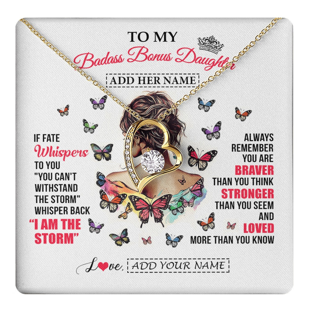 Personalized To My Badass Bonus Daughter From Step Dad Step Mom Necklace I Am The Storm Stepdaughter Gifts Birthday Christmas Custom Gift Box Message Card