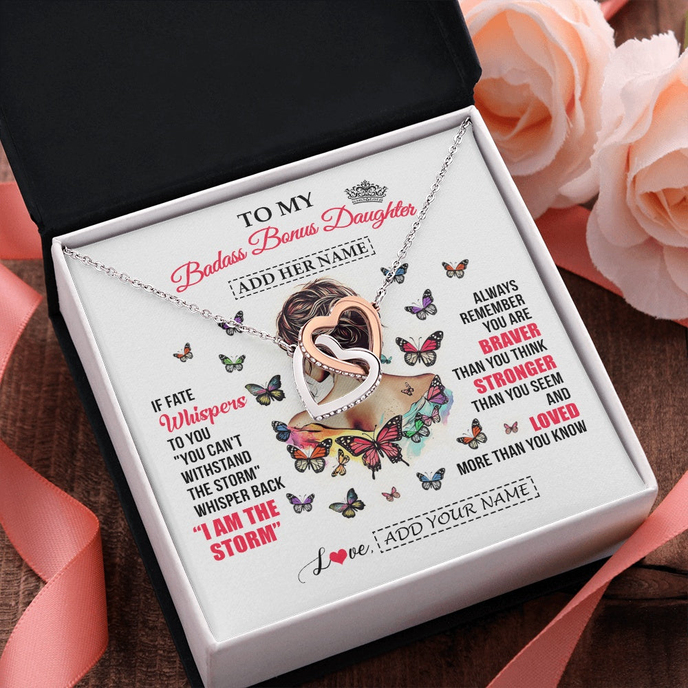 Personalized To My Badass Bonus Daughter From Step Dad Step Mom Necklace I Am The Storm Stepdaughter Gifts Birthday Christmas Custom Gift Box Message Card