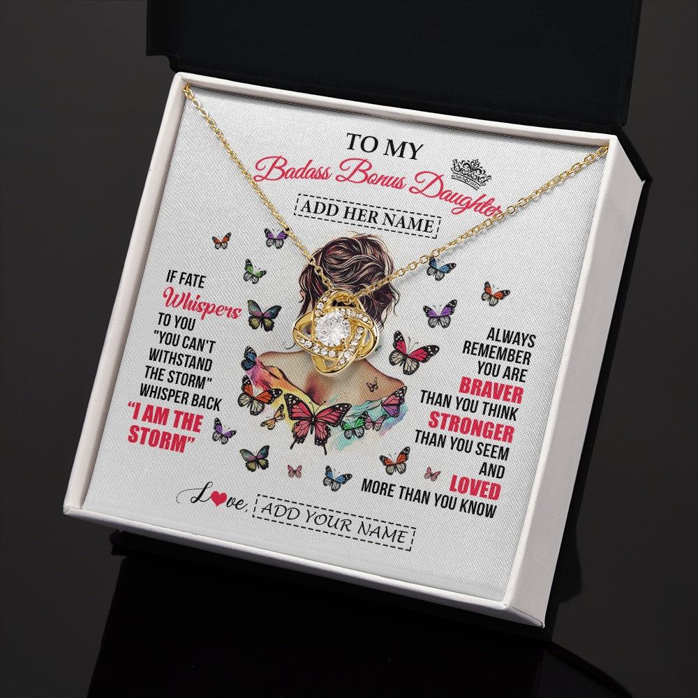 Personalized To My Badass Bonus Daughter From Step Dad Step Mom Necklace I Am The Storm Stepdaughter Gifts Birthday Christmas Custom Gift Box Message Card