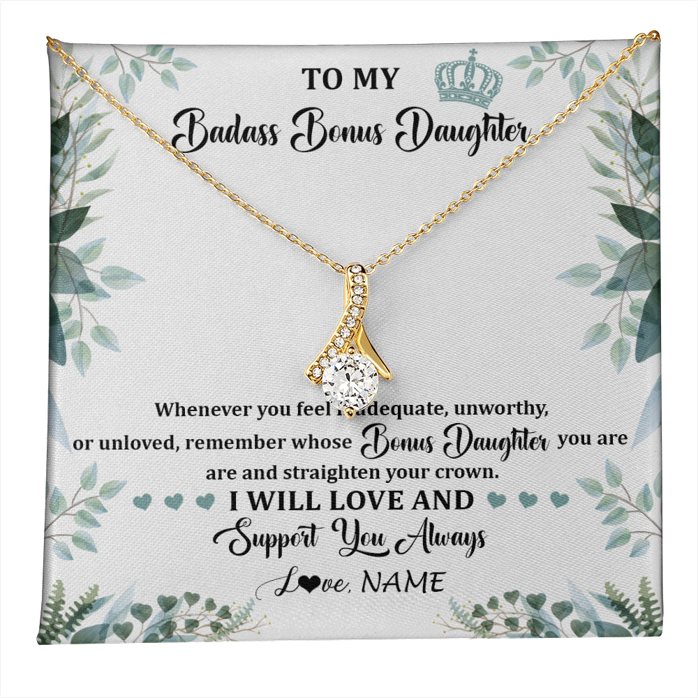 Personalized To My Badass Bonus Daughter Necklace From Stepdad Mom Straighten Your Crown Stepddaughter Birthday Christmas Customized Gift Box Message Card