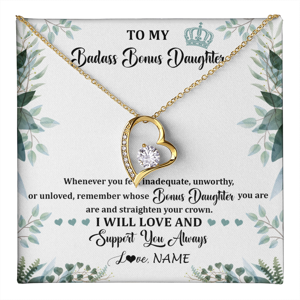 Personalized To My Badass Bonus Daughter Necklace From Stepdad Mom Straighten Your Crown Stepddaughter Birthday Christmas Customized Gift Box Message Card