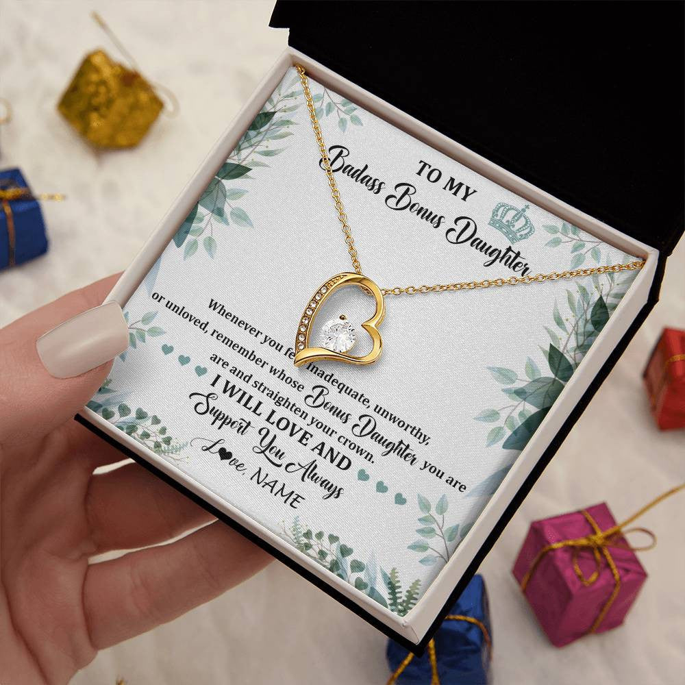 Personalized To My Badass Bonus Daughter Necklace From Stepdad Mom Straighten Your Crown Stepddaughter Birthday Christmas Customized Gift Box Message Card