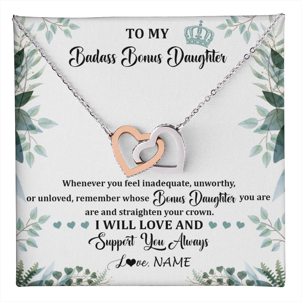 Personalized To My Badass Bonus Daughter Necklace From Stepdad Mom Straighten Your Crown Stepddaughter Birthday Christmas Customized Gift Box Message Card
