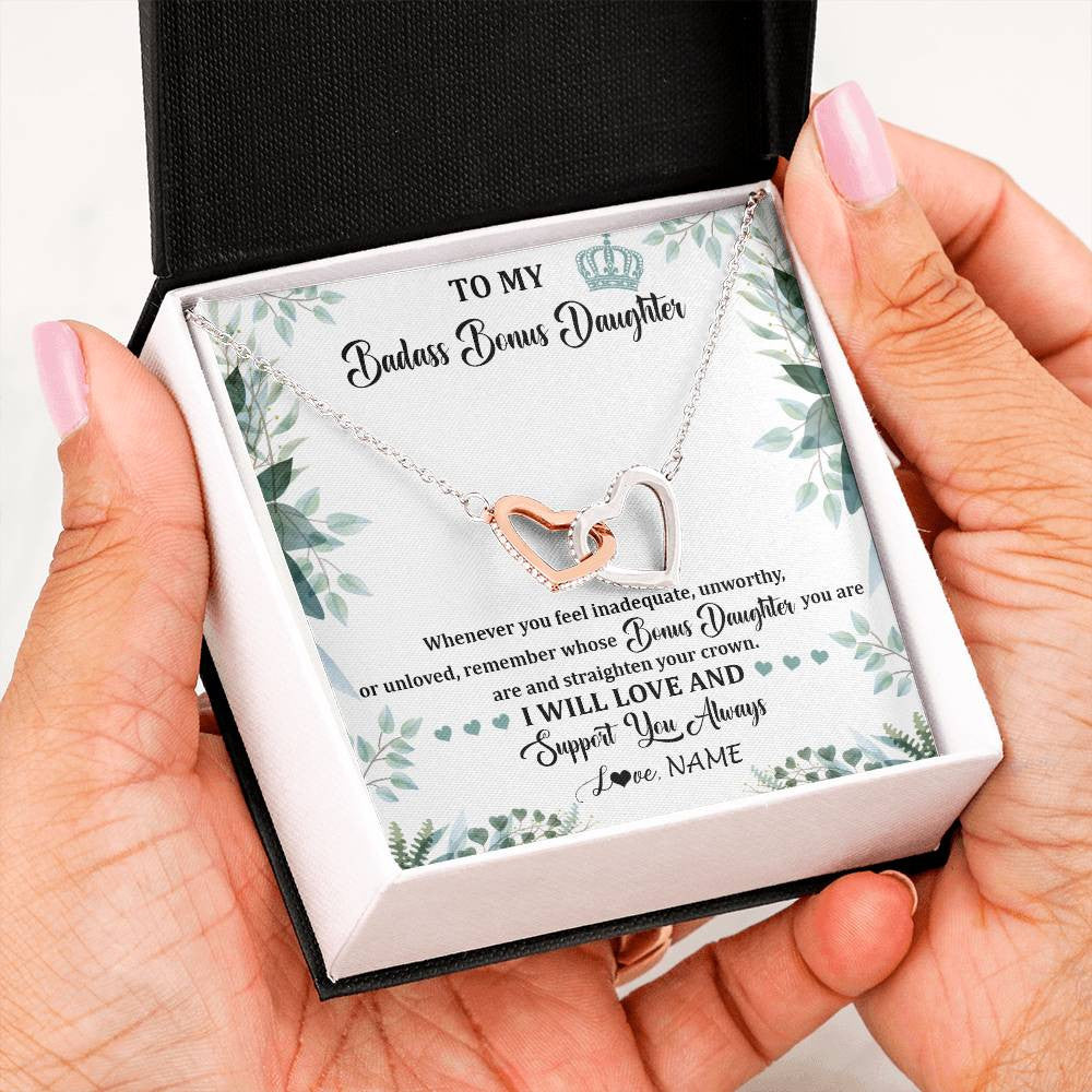 Personalized To My Badass Bonus Daughter Necklace From Stepdad Mom Straighten Your Crown Stepddaughter Birthday Christmas Customized Gift Box Message Card