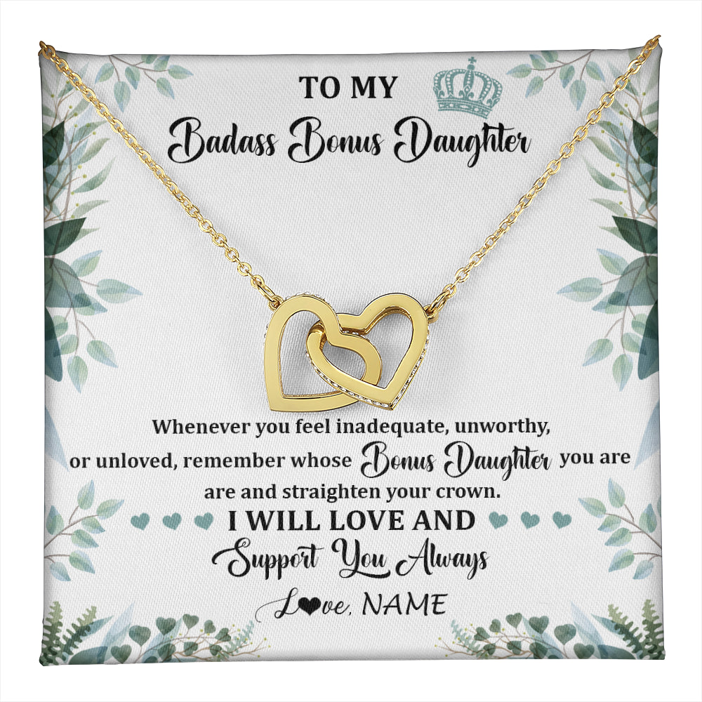 Personalized To My Badass Bonus Daughter Necklace From Stepdad Mom Straighten Your Crown Stepddaughter Birthday Christmas Customized Gift Box Message Card
