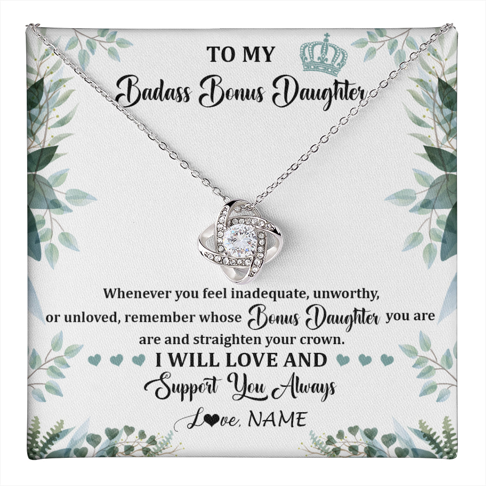Personalized To My Badass Bonus Daughter Necklace From Stepdad Mom Straighten Your Crown Stepddaughter Birthday Christmas Customized Gift Box Message Card