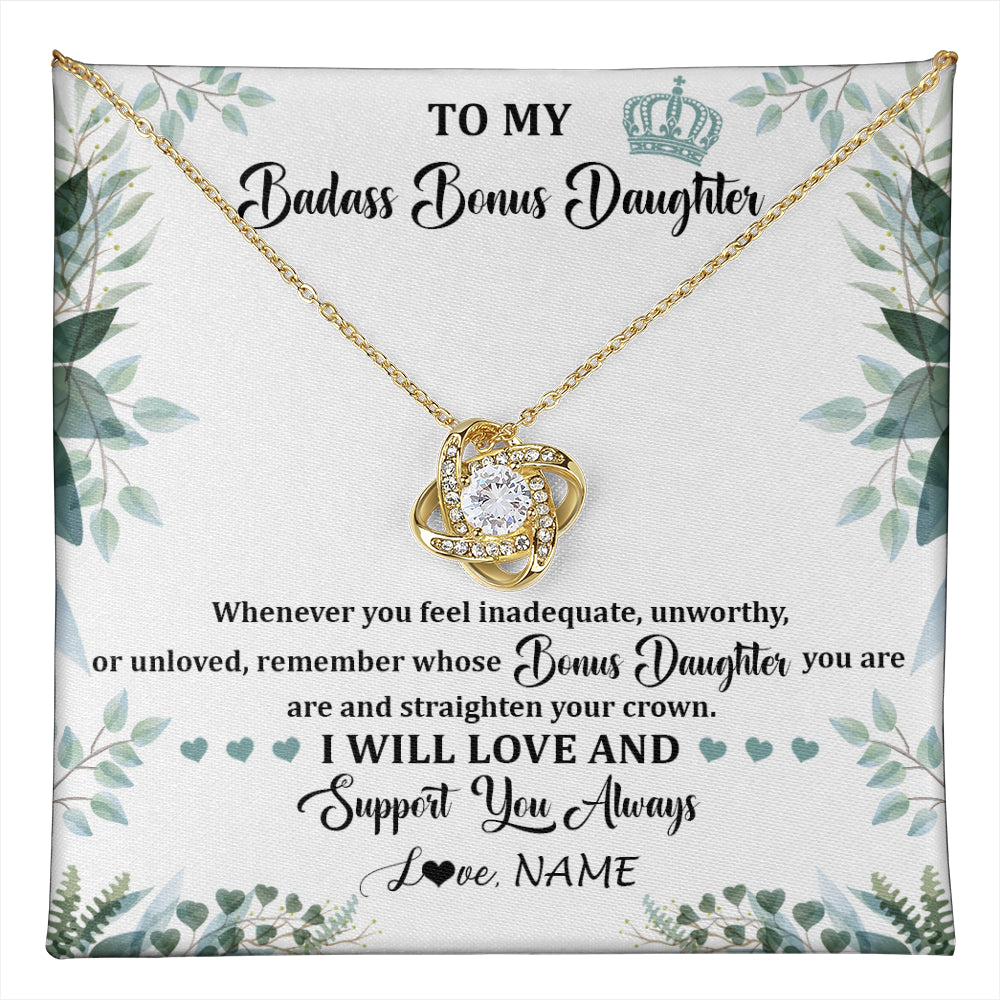 Personalized To My Badass Bonus Daughter Necklace From Stepdad Mom Straighten Your Crown Stepddaughter Birthday Christmas Customized Gift Box Message Card