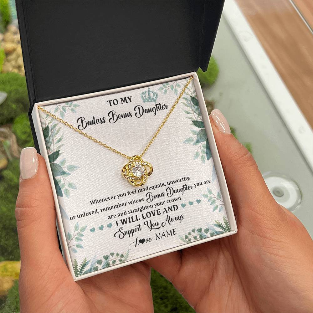Personalized To My Badass Bonus Daughter Necklace From Stepdad Mom Straighten Your Crown Stepddaughter Birthday Christmas Customized Gift Box Message Card