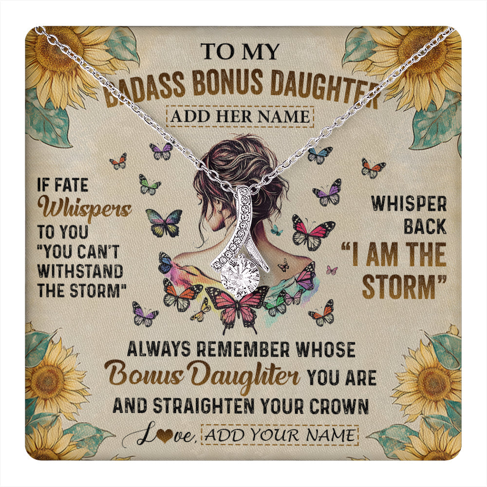 Personalized To My Badass Bonus Daughter Necklace From Stepdad Stepmom I Am The Storm Stepdaughter Gifts Birthday Christmas Customized Gift Box Message Card