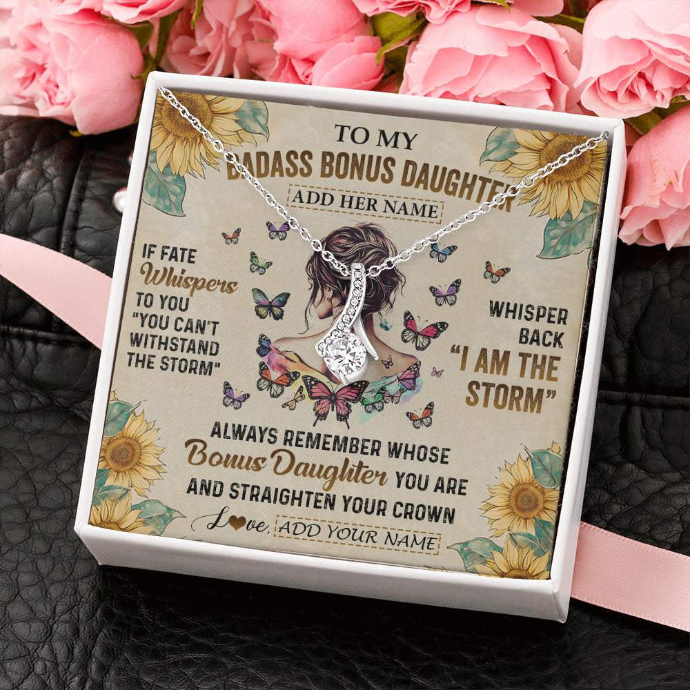 Personalized To My Badass Bonus Daughter Necklace From Stepdad Stepmom I Am The Storm Stepdaughter Gifts Birthday Christmas Customized Gift Box Message Card