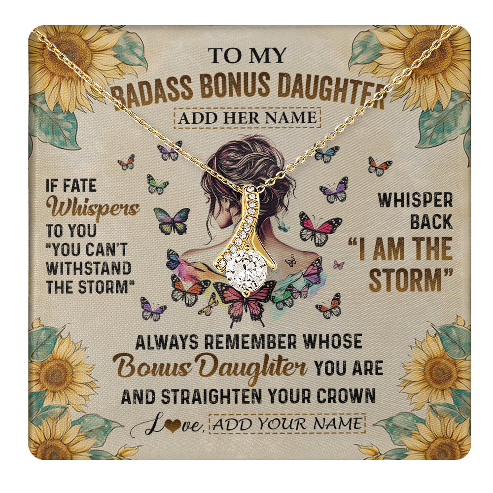 Personalized To My Badass Bonus Daughter Necklace From Stepdad Stepmom I Am The Storm Stepdaughter Gifts Birthday Christmas Customized Gift Box Message Card