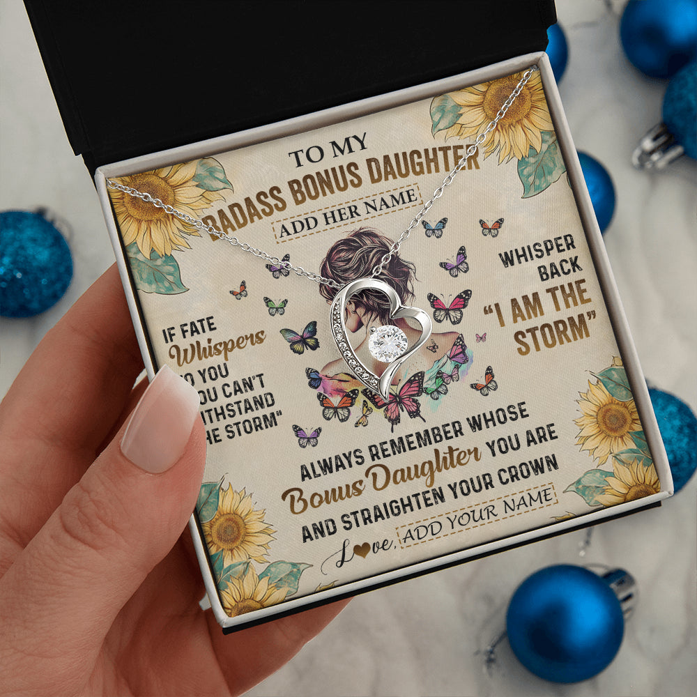 Personalized To My Badass Bonus Daughter Necklace From Stepdad Stepmom I Am The Storm Stepdaughter Gifts Birthday Christmas Customized Gift Box Message Card