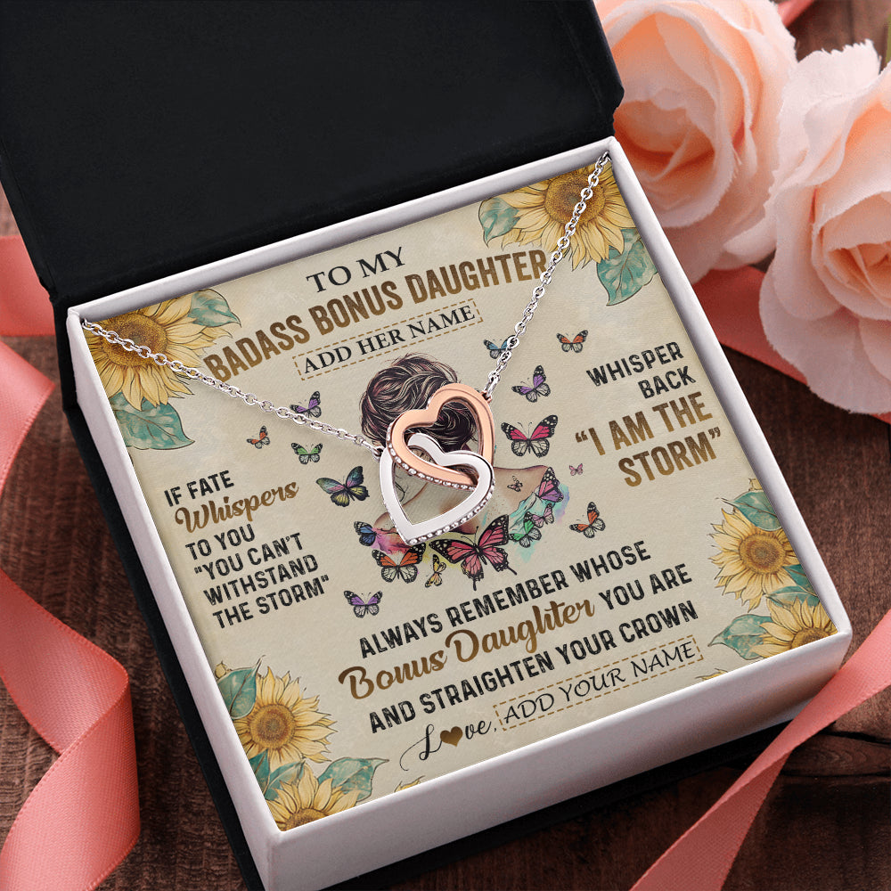 Personalized To My Badass Bonus Daughter Necklace From Stepdad Stepmom I Am The Storm Stepdaughter Gifts Birthday Christmas Customized Gift Box Message Card