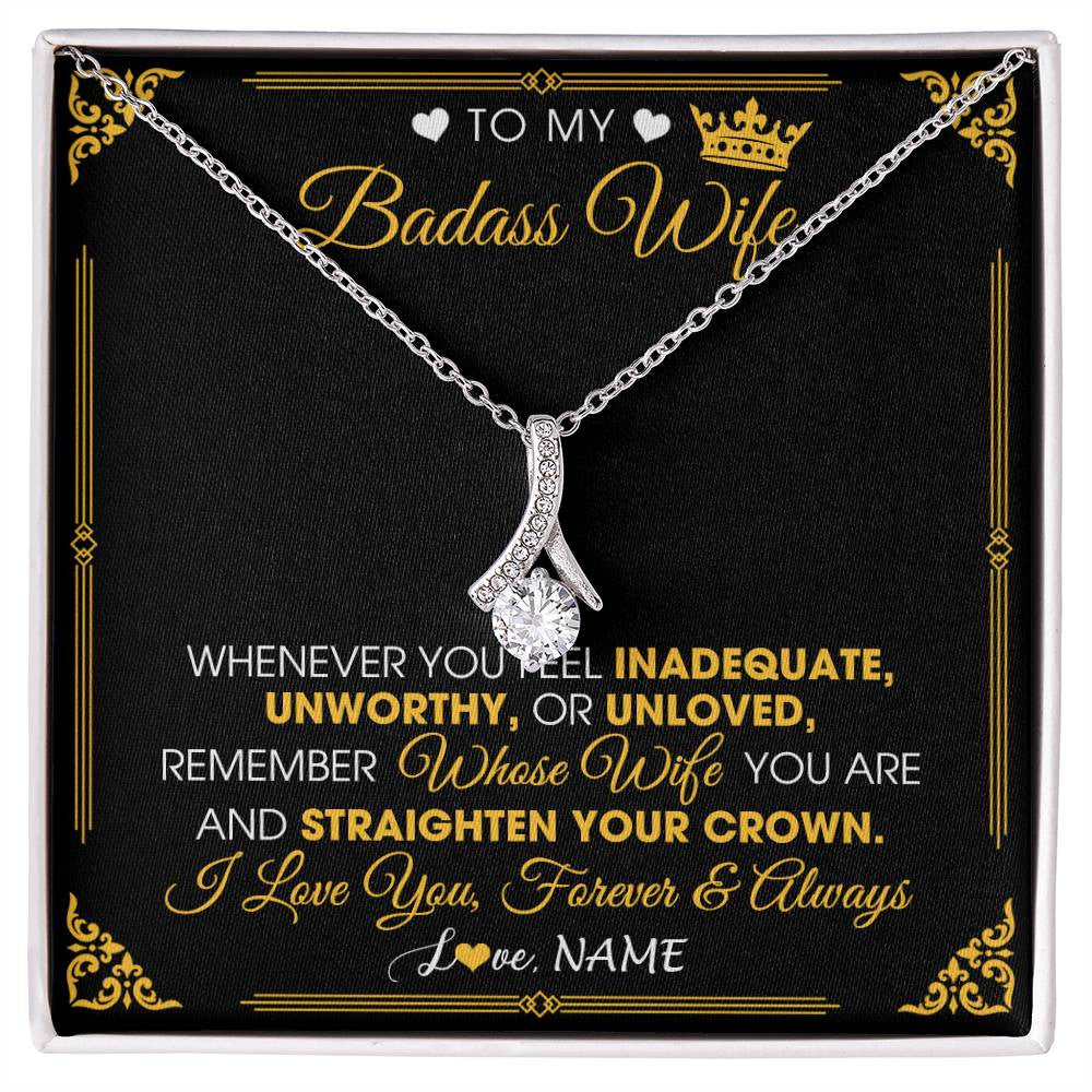 Personalized To My Badass Wife Necklace From Husband Crown I Love You Wife Birthday Anniversary Wedding Valentines Jewelry Customized Gift Box Message Card