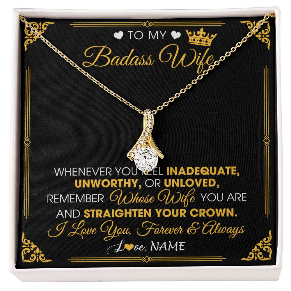 Personalized To My Badass Wife Necklace From Husband Crown I Love You Wife Birthday Anniversary Wedding Valentines Jewelry Customized Gift Box Message Card
