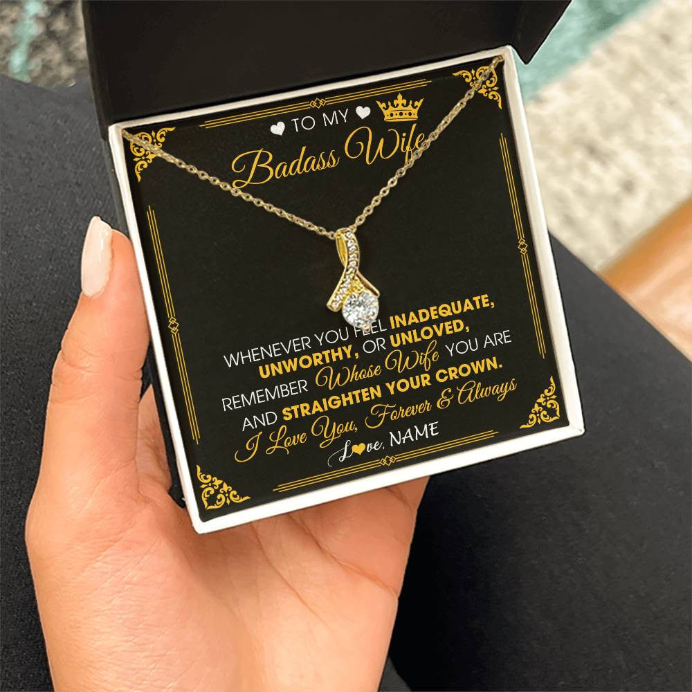 Personalized To My Badass Wife Necklace From Husband Crown I Love You Wife Birthday Anniversary Wedding Valentines Jewelry Customized Gift Box Message Card
