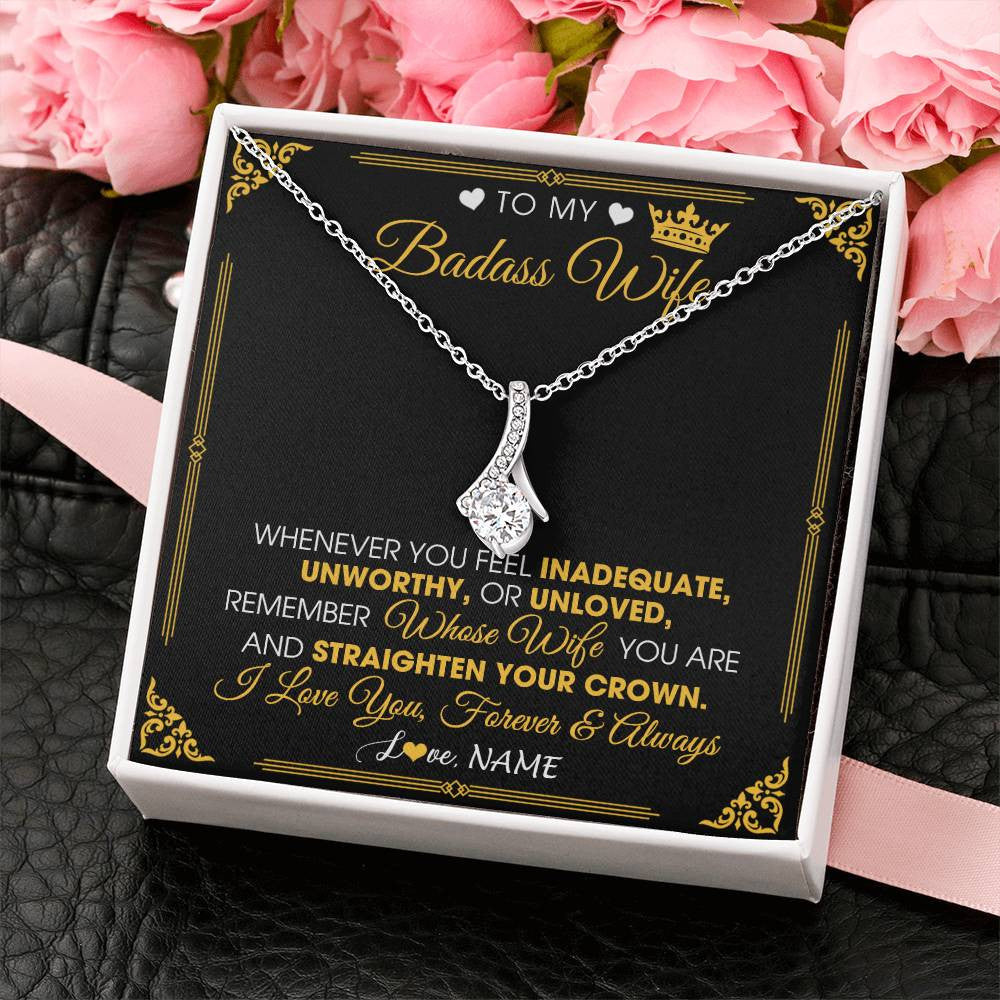 Personalized To My Badass Wife Necklace From Husband Crown I Love You Wife Birthday Anniversary Wedding Valentines Jewelry Customized Gift Box Message Card