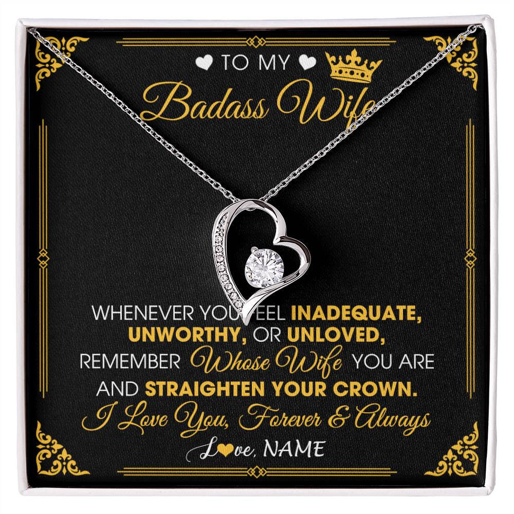 Personalized To My Badass Wife Necklace From Husband Crown I Love You Wife Birthday Anniversary Wedding Valentines Jewelry Customized Gift Box Message Card