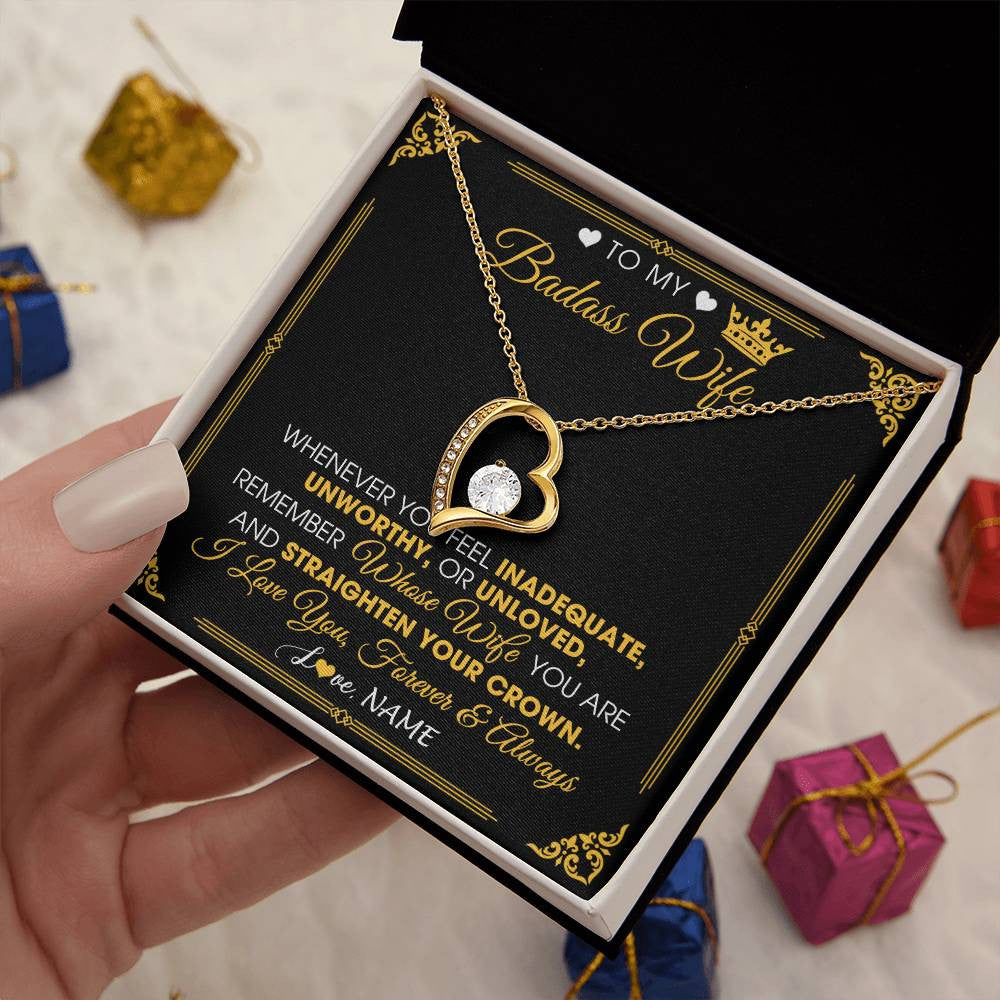 Personalized To My Badass Wife Necklace From Husband Crown I Love You Wife Birthday Anniversary Wedding Valentines Jewelry Customized Gift Box Message Card