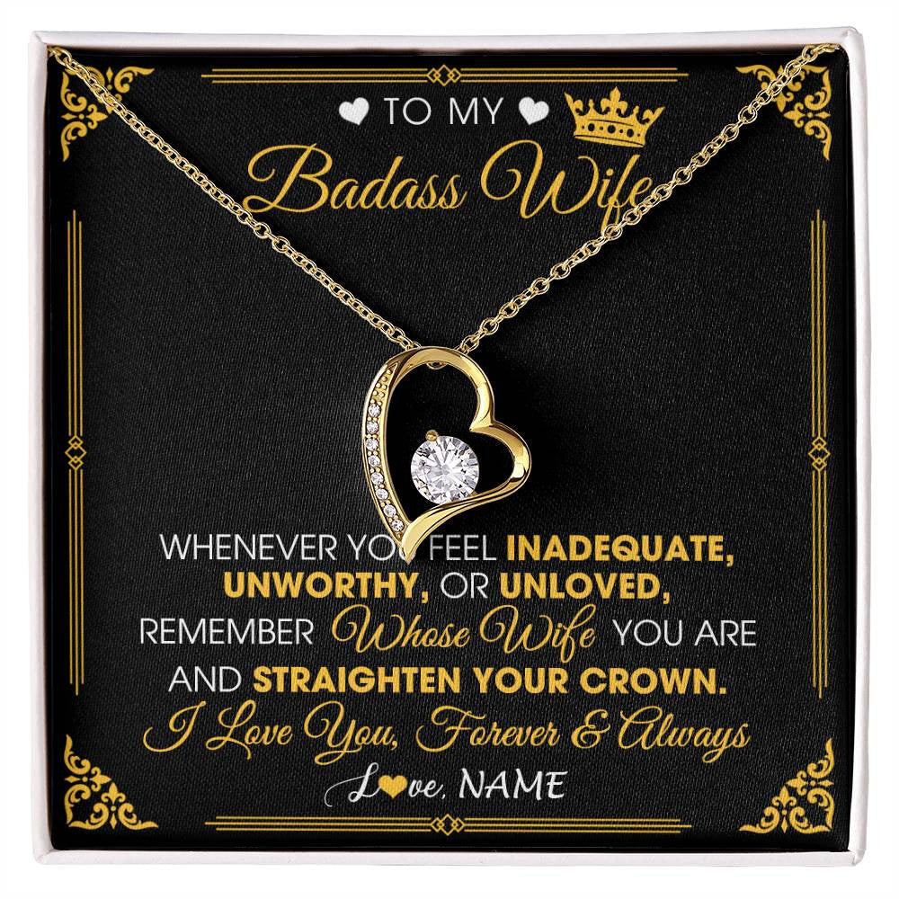 Personalized To My Badass Wife Necklace From Husband Crown I Love You Wife Birthday Anniversary Wedding Valentines Jewelry Customized Gift Box Message Card